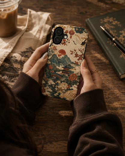 East Asian Vintage Landscape iPhone Case | Magnetic Impact-Resistant Case