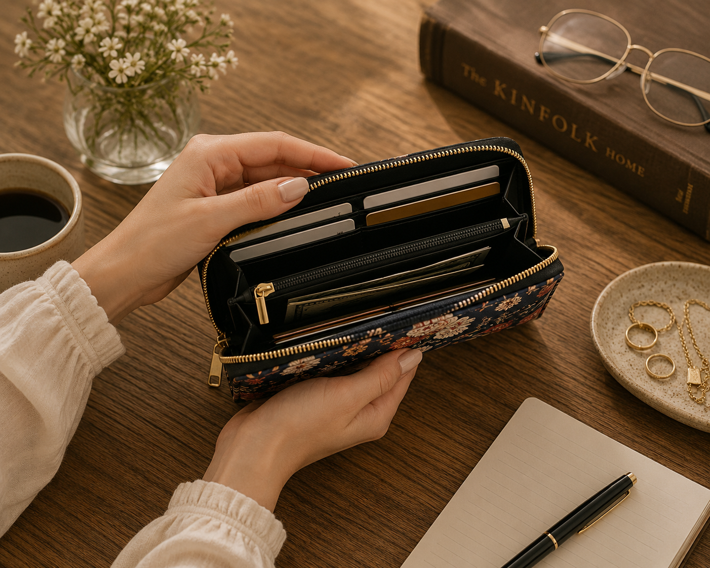 East Asian Oriental Medallion Zipper Wallet