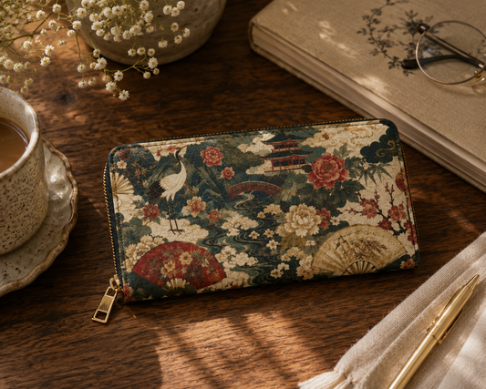 East Asian Vintage Landscape Zipper Wallet