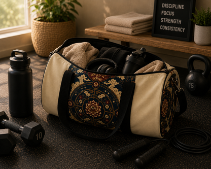 East Asian Mandala Beige Duffel Gym Bag