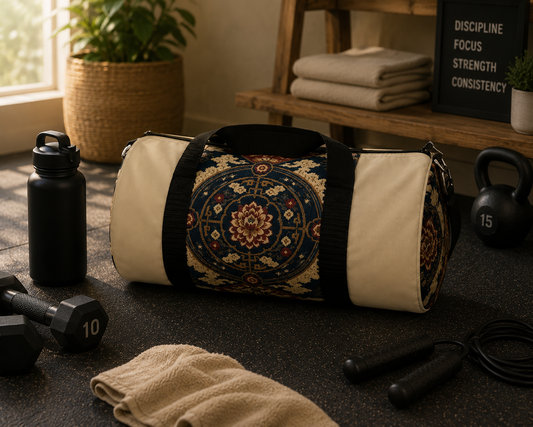 East Asian Mandala Beige Duffel Gym Bag