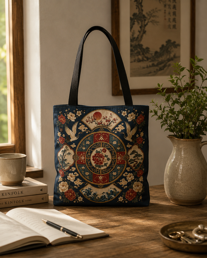 East Asian Vintage Oriental Medallion Full Art Tote Bag