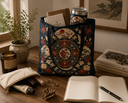 East Asian Vintage Oriental Medallion Full Art Tote Bag
