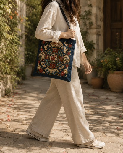 East Asian Vintage Oriental Medallion Full Art Tote Bag