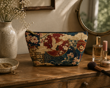 East Asian Floral Crane Accessory Makeup Pouch