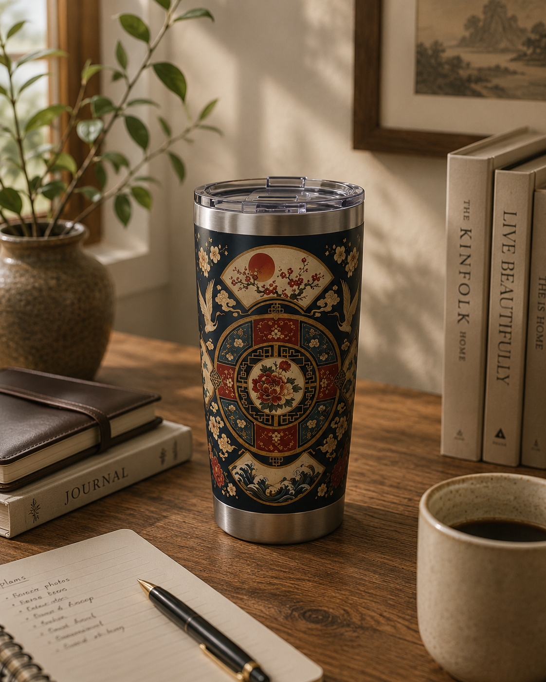 East Asian Oriental Floral Medallion Tumbler | 20oz Stainless Travel Cup