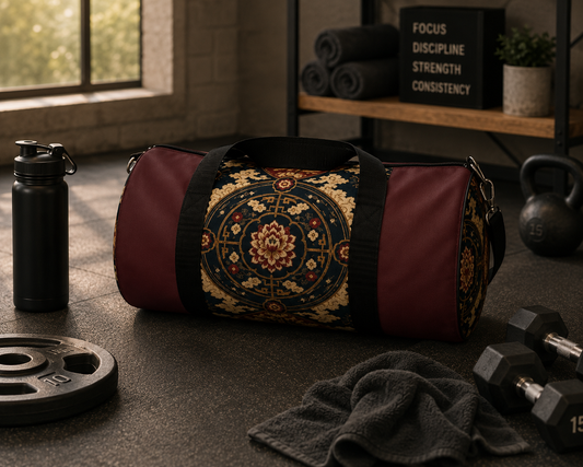 East Asian Mandala Maroon Red Duffel Gym Bag
