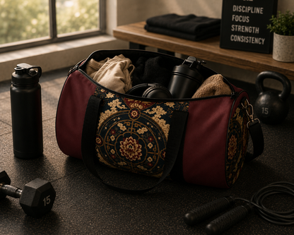 East Asian Mandala Maroon Red Duffel Gym Bag