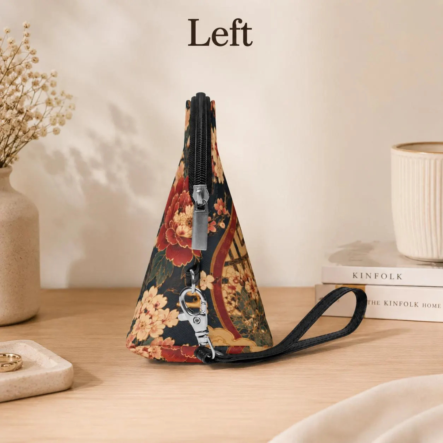 East Asian Floral Crane Makeup Bag