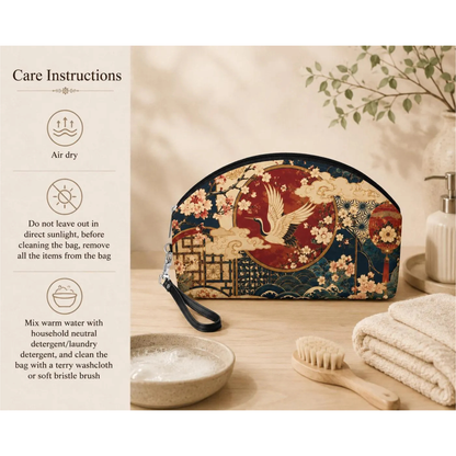 East Asian Floral Crane Makeup Bag