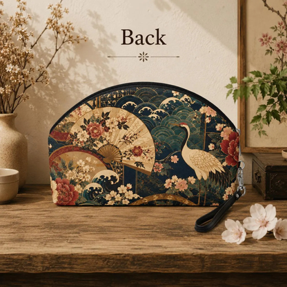 East Asian Floral Crane Makeup Bag