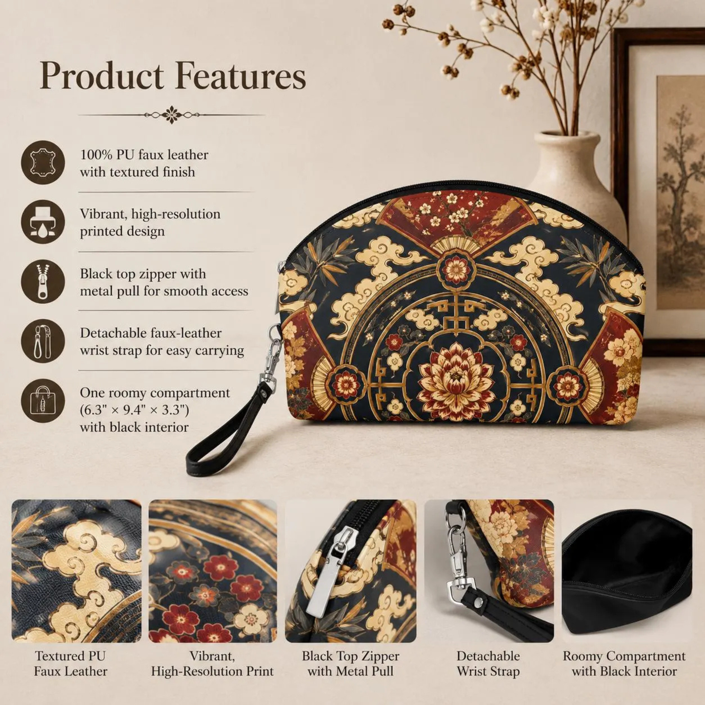 East Asian Mandala Makeup Bag