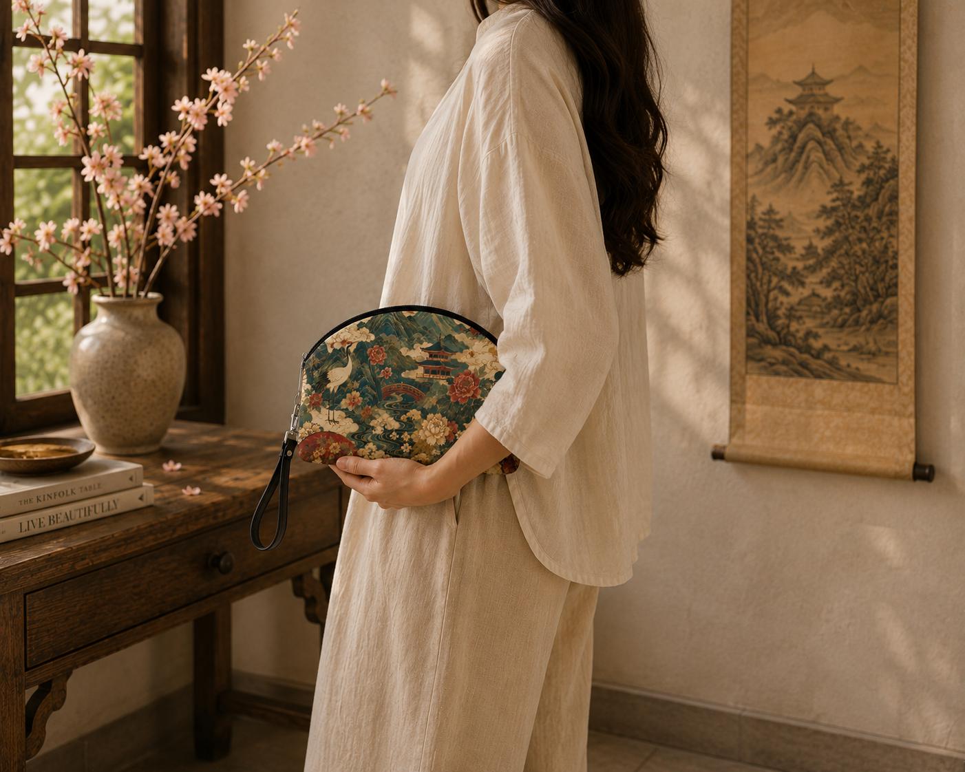 East Asian Vintage Landscape Makeup Bag