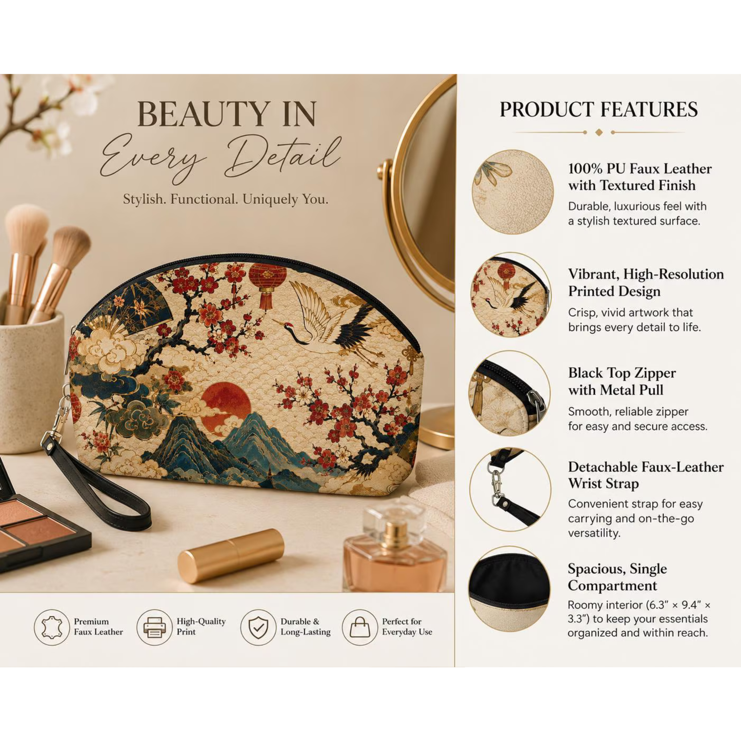 East Asian Vintage Landscape Makeup Bag