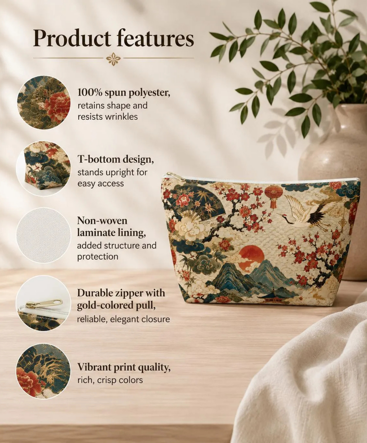 East Asian Vintage Landscape Accessory Makeup Pouch