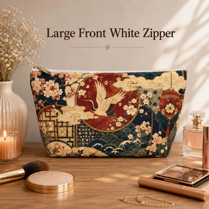 East Asian Floral Crane Accessory Makeup Pouch