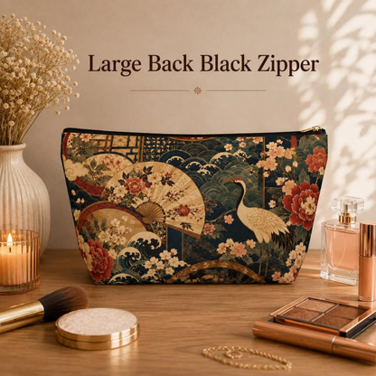East Asian Floral Crane Accessory Makeup Pouch