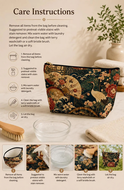 East Asian Floral Crane Accessory Makeup Pouch