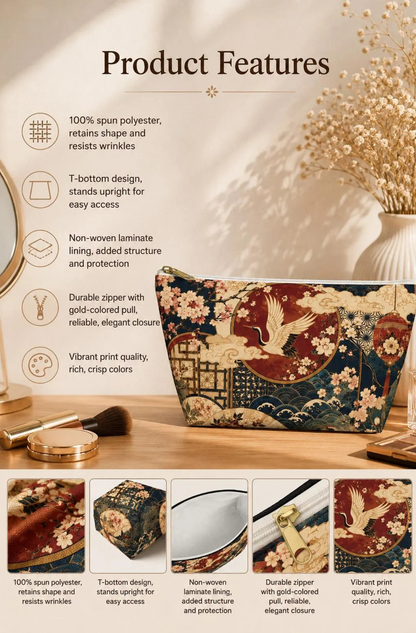 East Asian Floral Crane Accessory Makeup Pouch