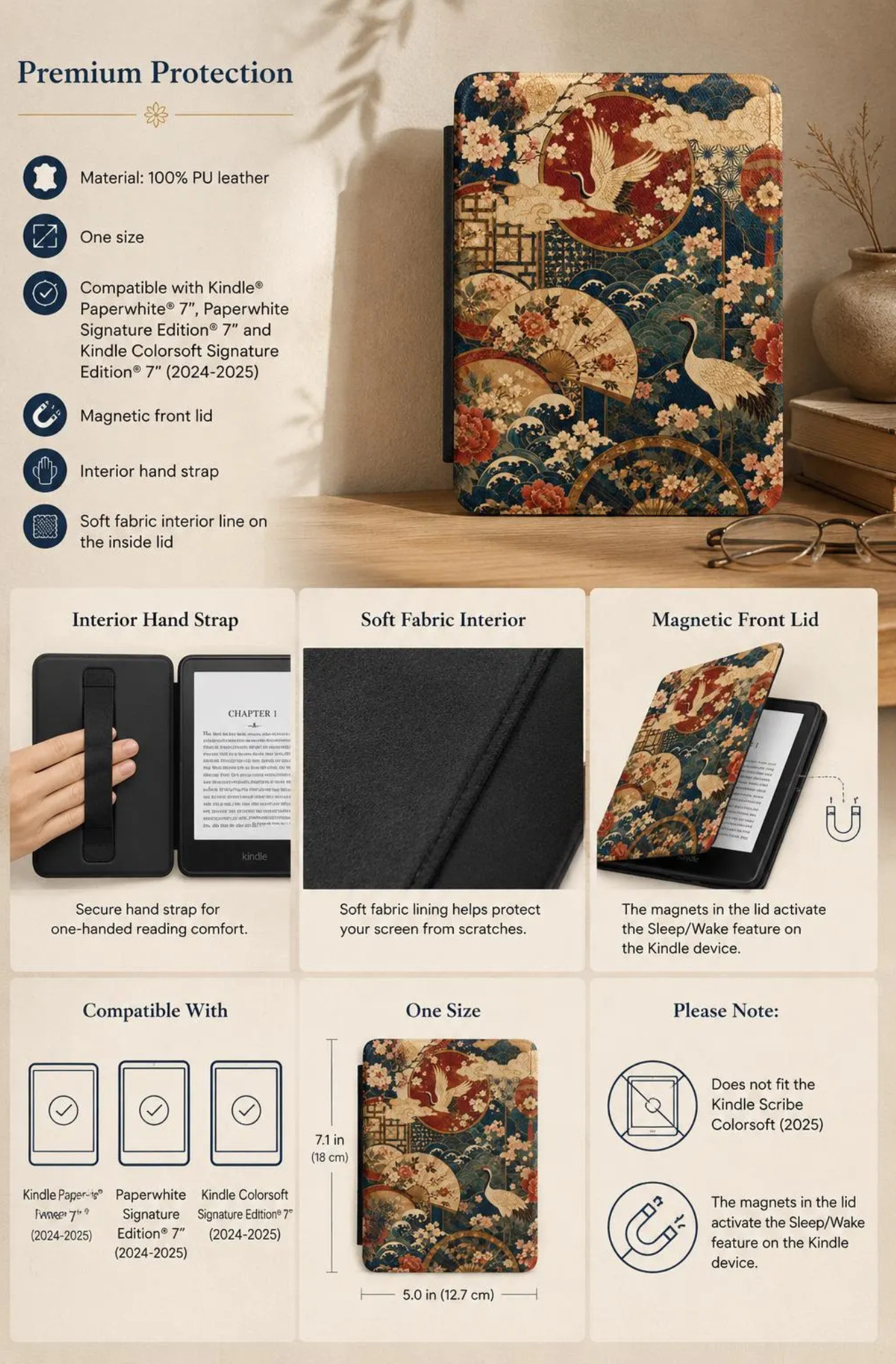 East Asian Floral Crane Kindle Case