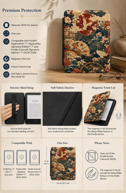 East Asian Floral Crane Kindle Case