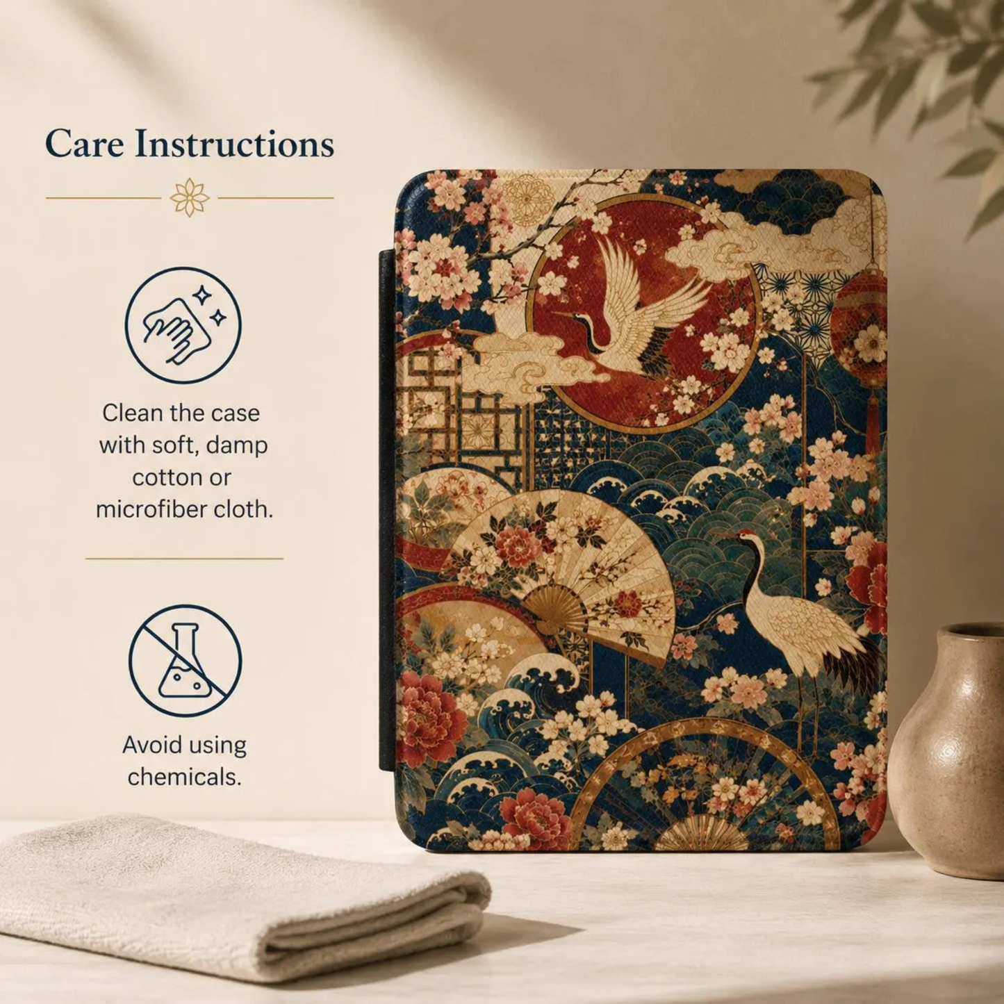 East Asian Floral Crane Kindle Case