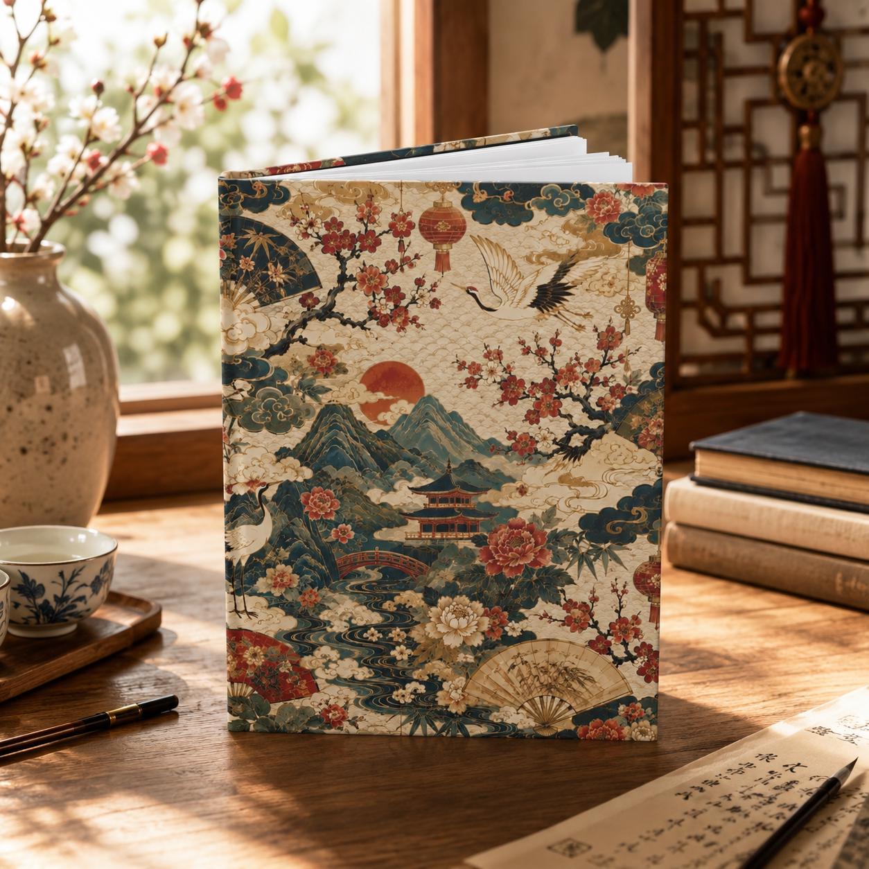 East Asian Vintage Landscape Hardcover Journal