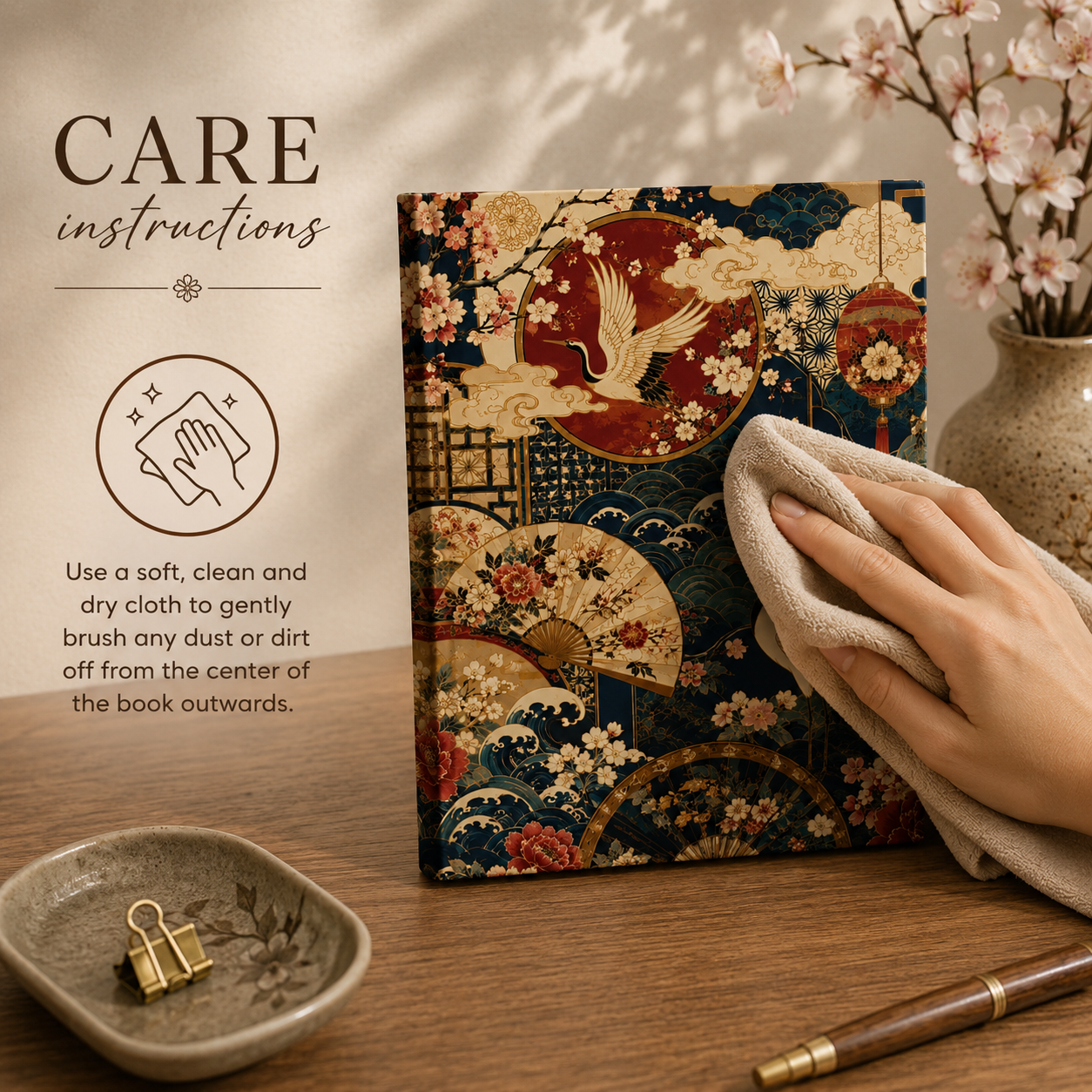 East Asian Floral Crane Hardcover Journal