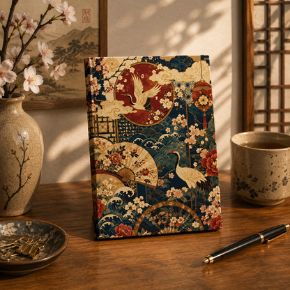East Asian Floral Crane Hardcover Journal
