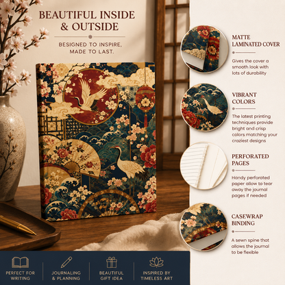 East Asian Floral Crane Hardcover Journal