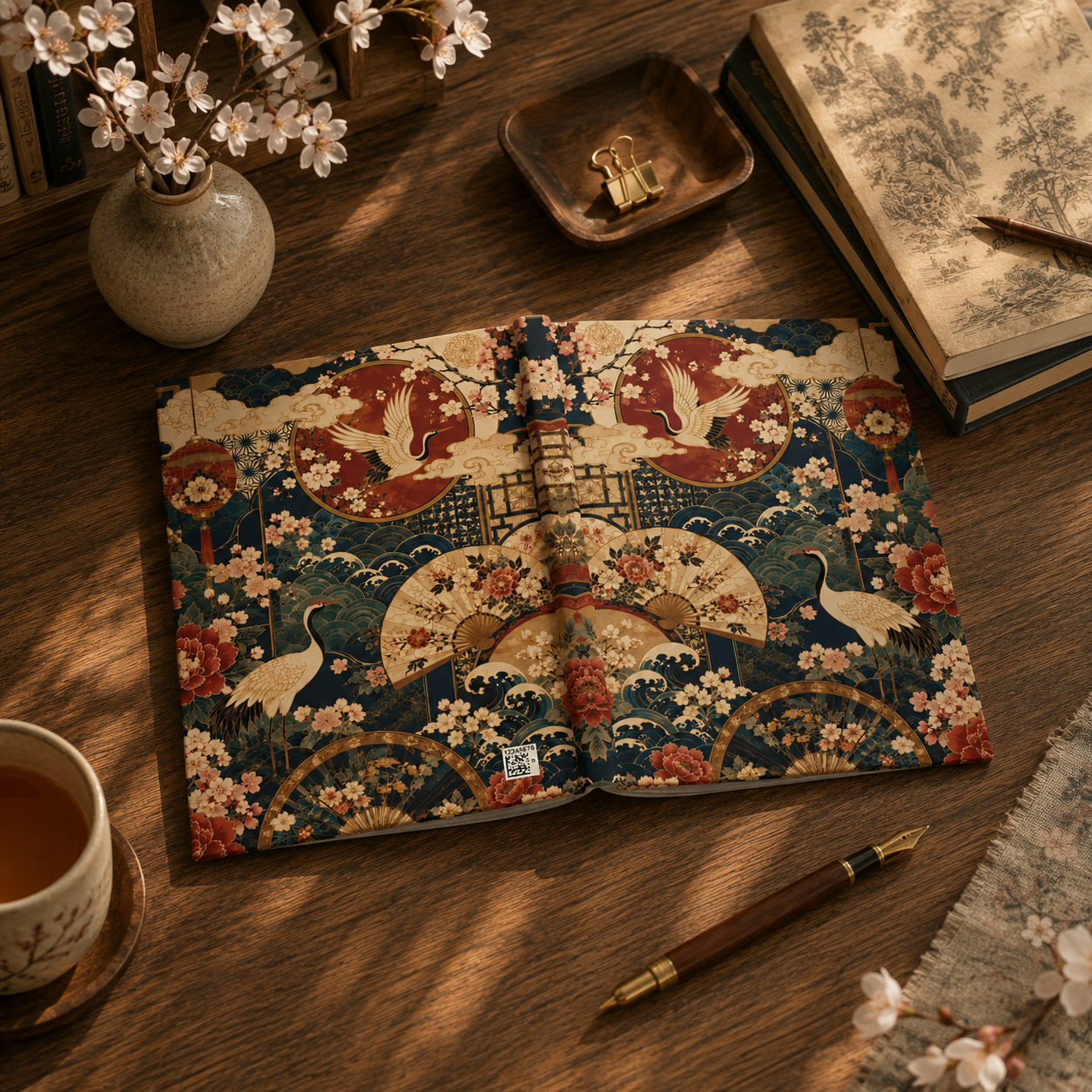 East Asian Floral Crane Hardcover Journal