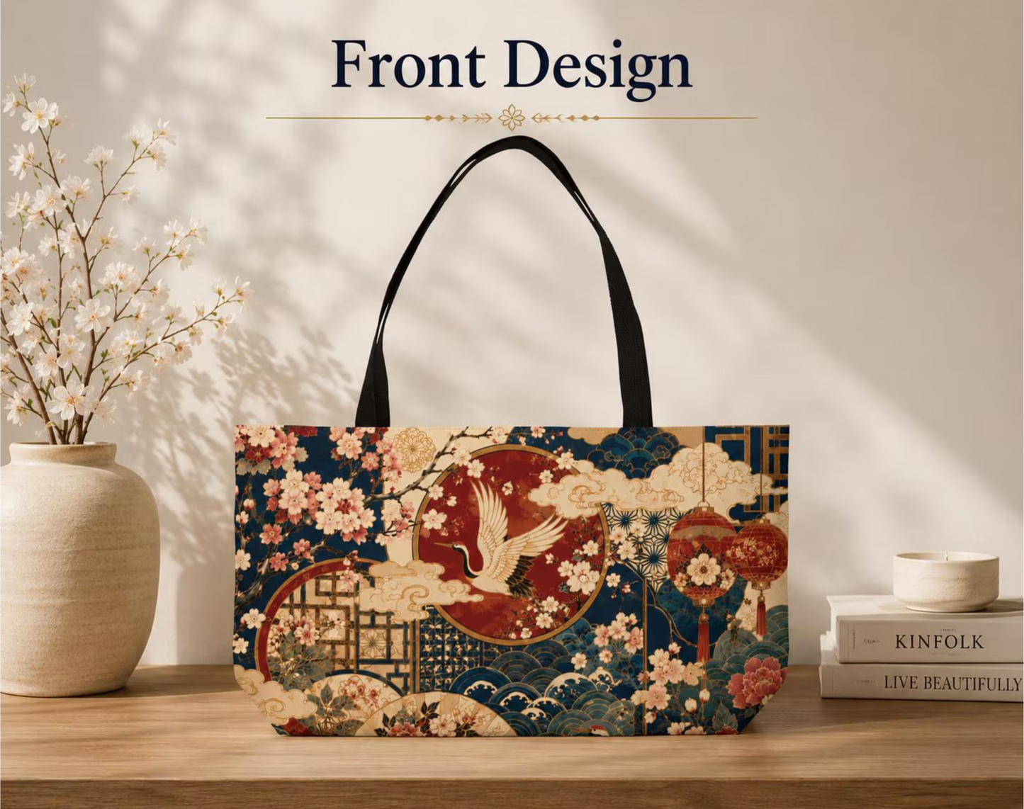 East Asian Floral Crane Weekender Tote Bag