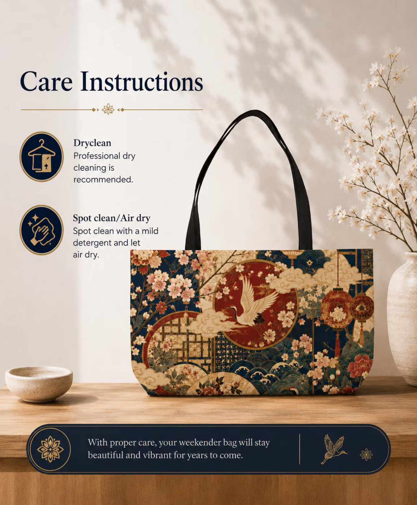 East Asian Floral Crane Weekender Tote Bag