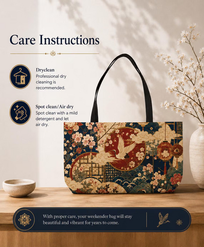 East Asian Floral Crane Weekender Tote Bag