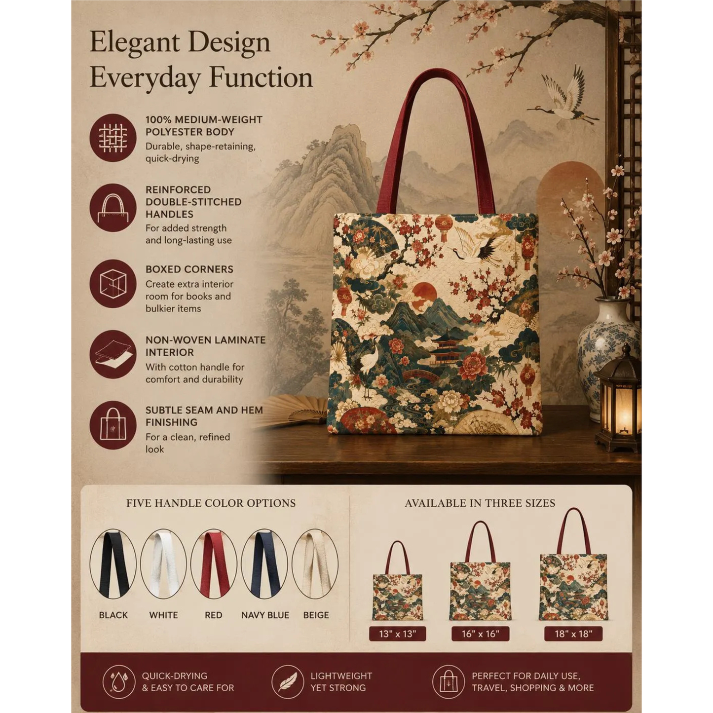 East Asian Vintage Landscape Full Art Tote Bag
