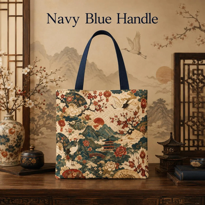East Asian Vintage Landscape Full Art Tote Bag