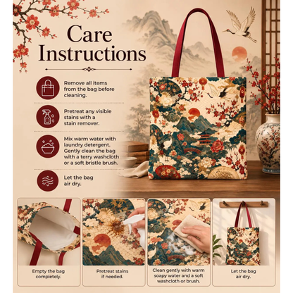 East Asian Vintage Landscape Full Art Tote Bag
