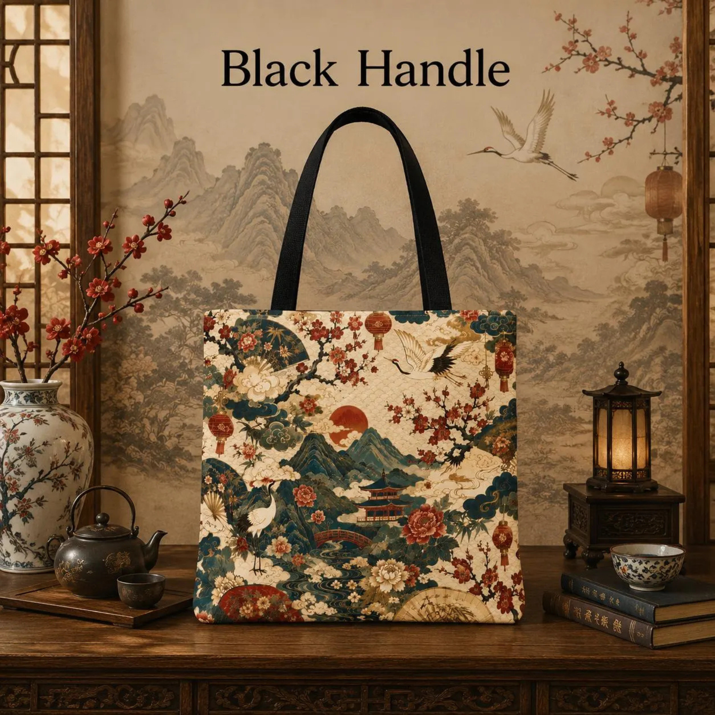 East Asian Vintage Landscape Full Art Tote Bag