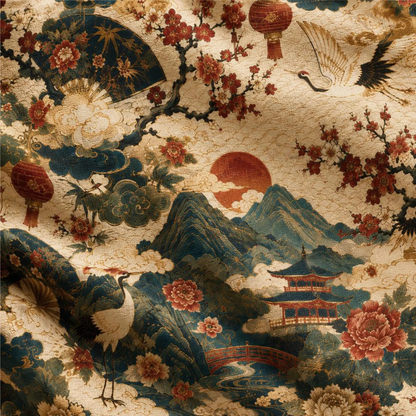 East Asian Vintage Landscape Full Art Tote Bag
