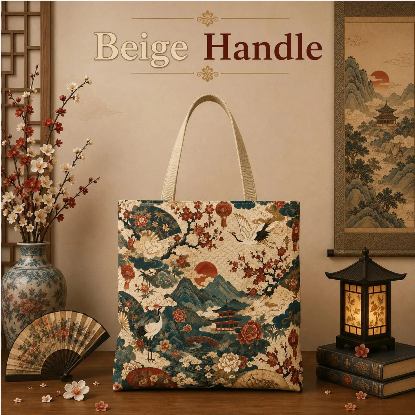 East Asian Vintage Landscape Full Art Tote Bag