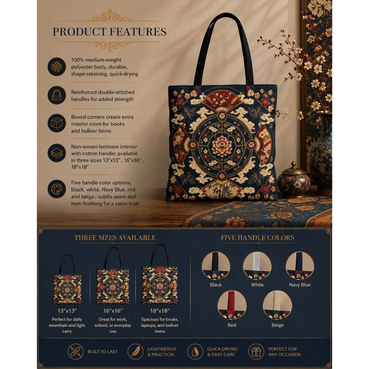 East Asian Mandala Full Art Tote Bag