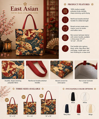 East Asian Floral Crane Full Art Tote Bag