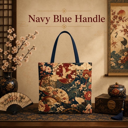 East Asian Floral Crane Full Art Tote Bag