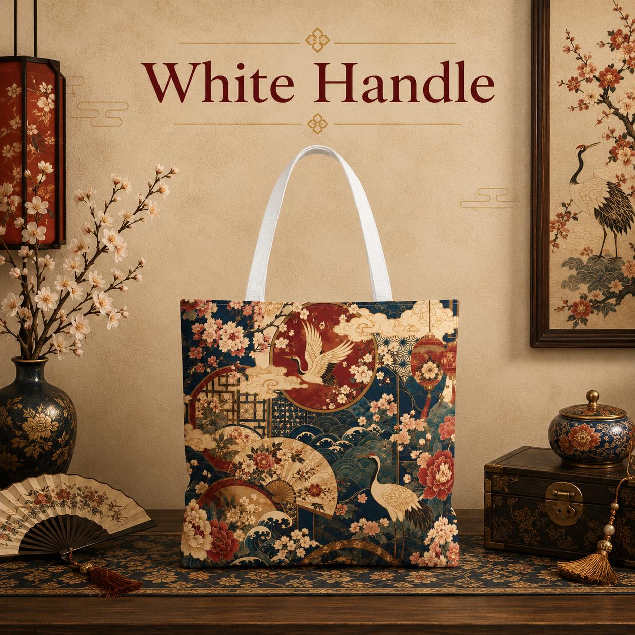 East Asian Floral Crane Full Art Tote Bag