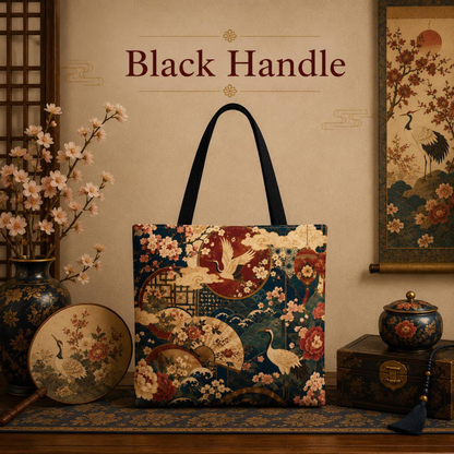 East Asian Floral Crane Full Art Tote Bag