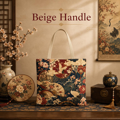 East Asian Floral Crane Full Art Tote Bag