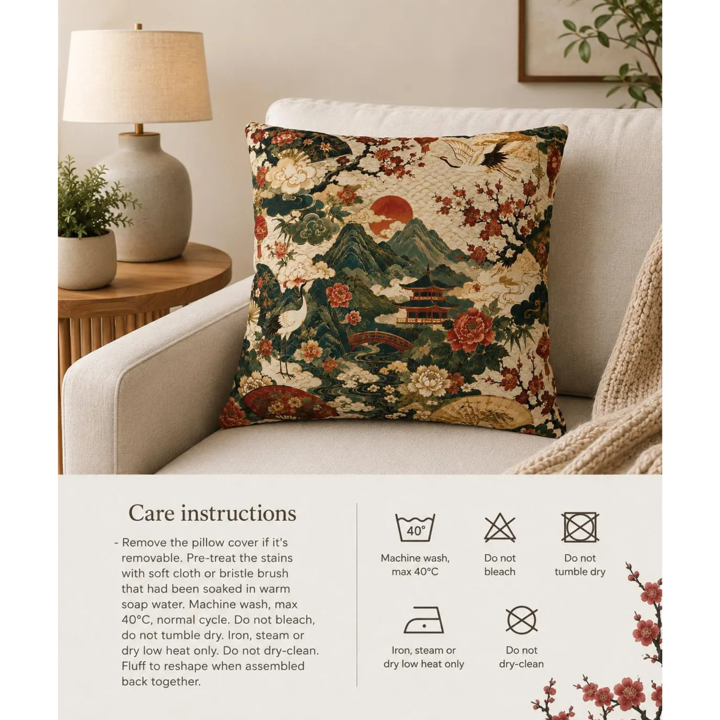 East Asian Vintage Landscape Pillow Case
