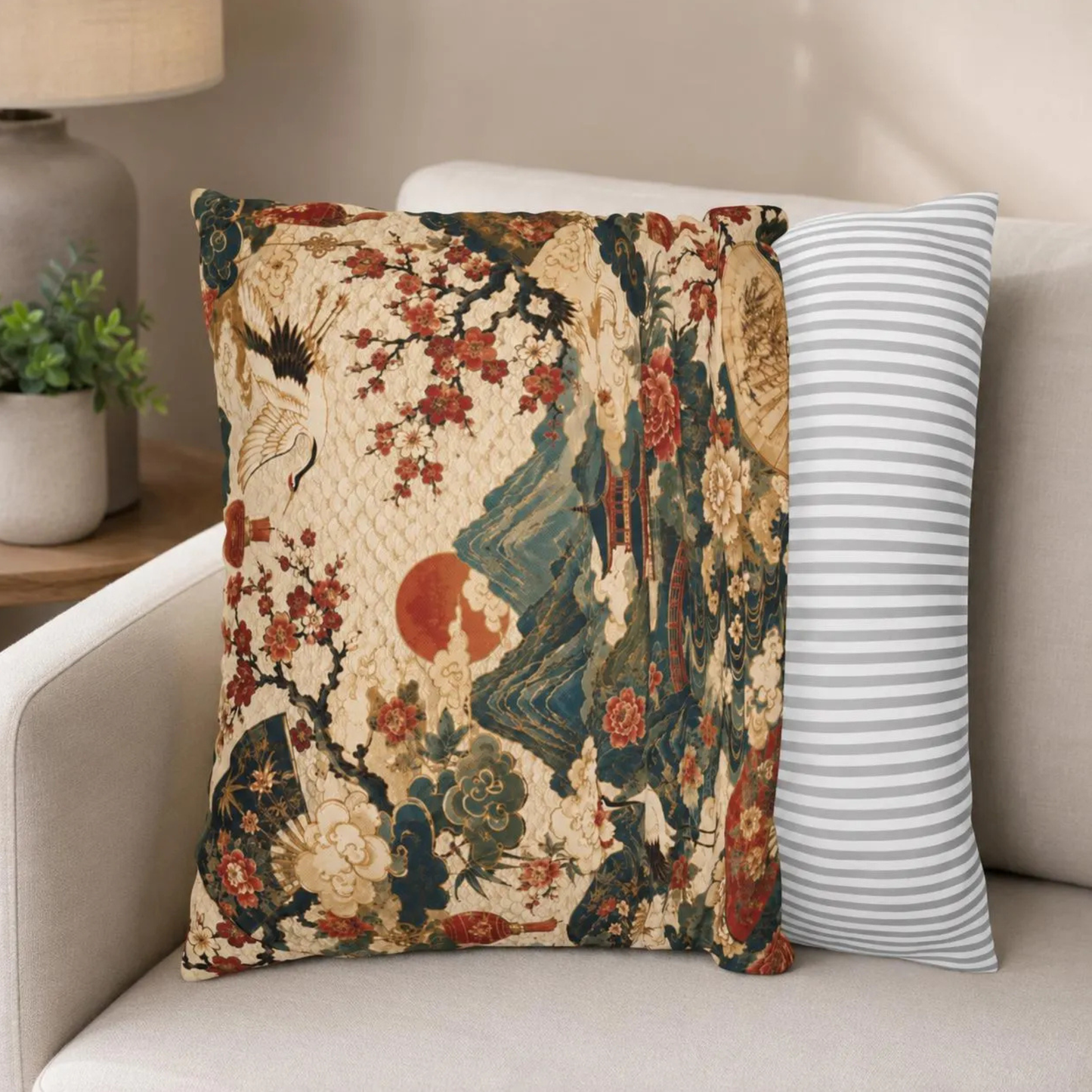 East Asian Vintage Landscape Pillow Case