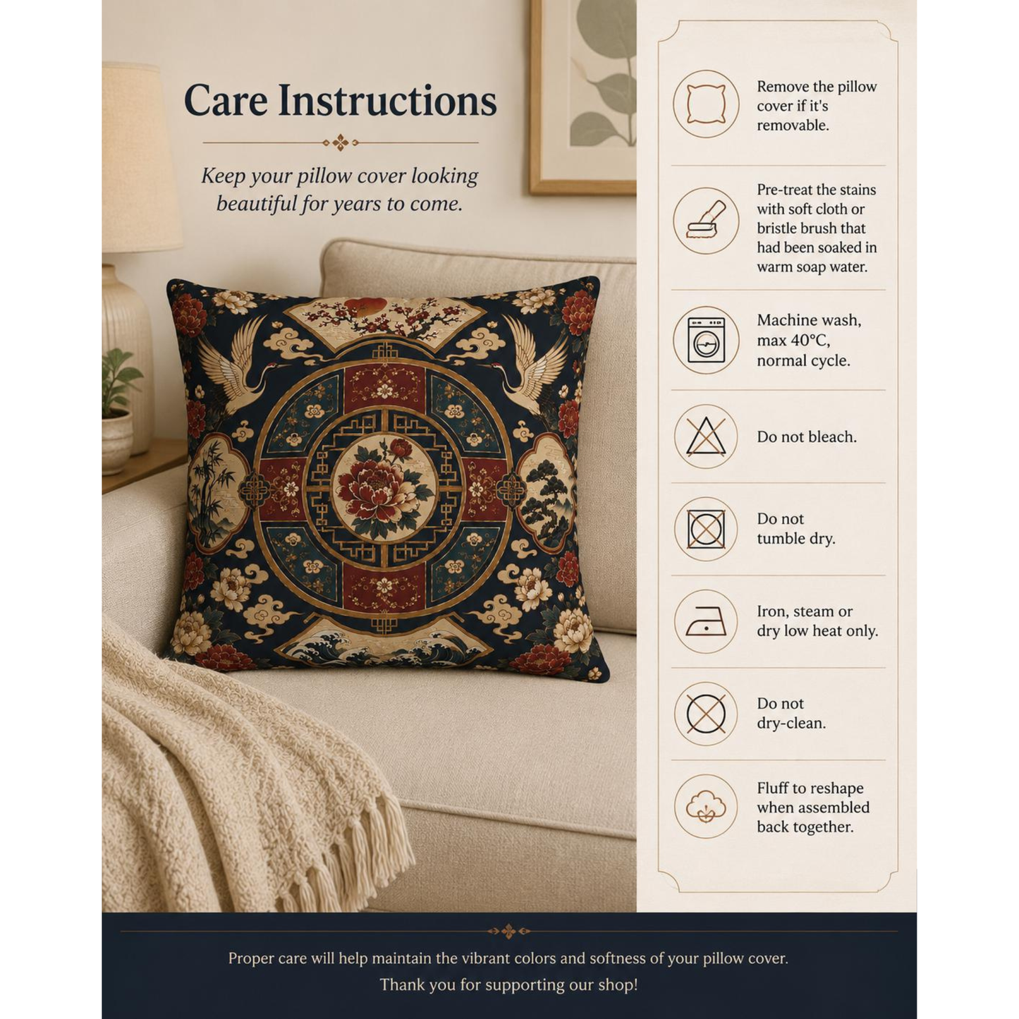 East Asian Oriental Medallion Pillowcase