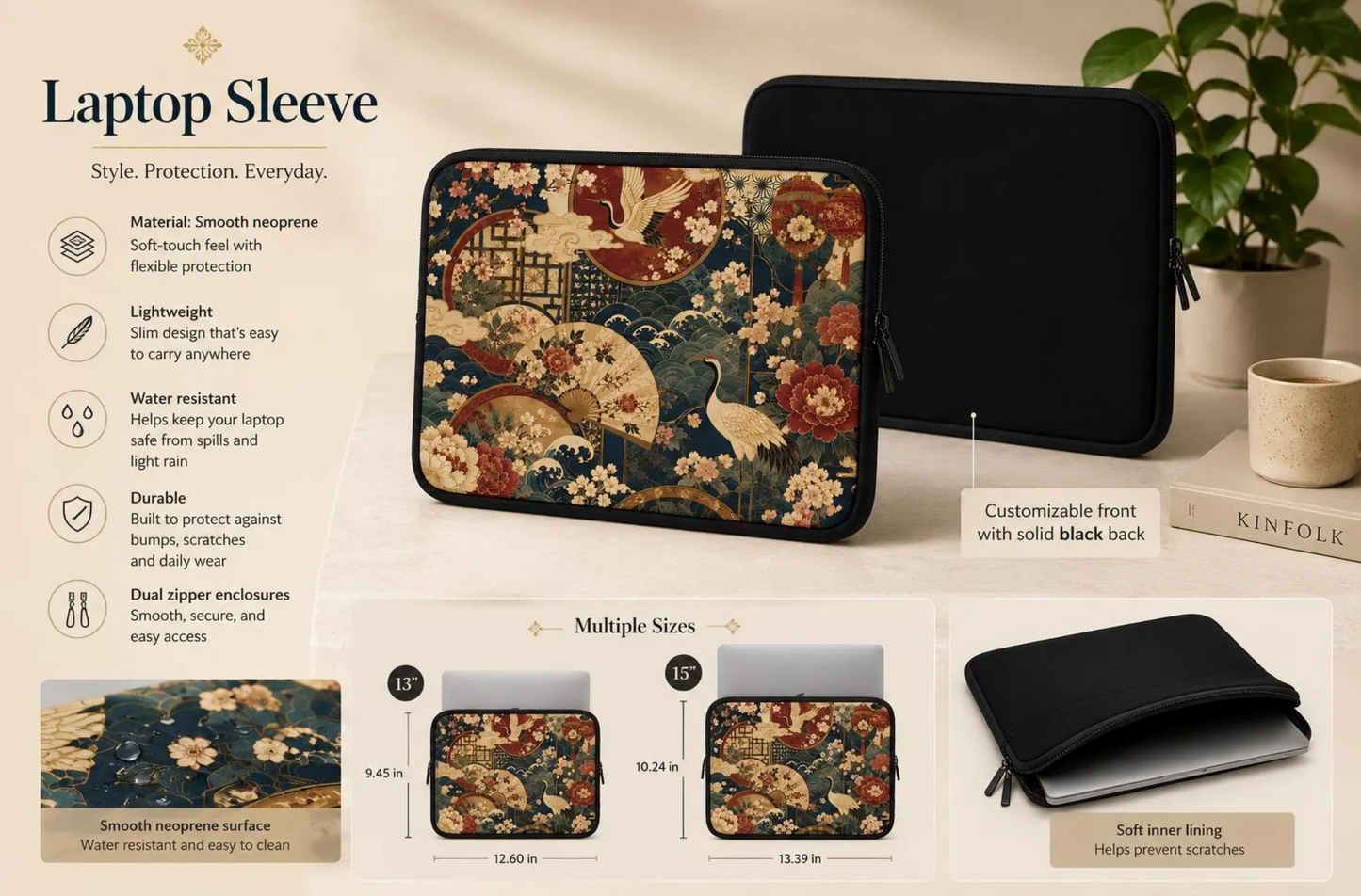 East Asian Floral Crane Pillow Case